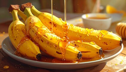 Honey-drizzled bananas on a plate