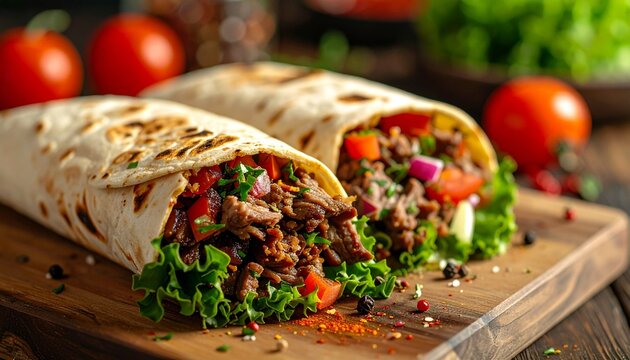 Generated image shawarma donair kebab doner wrap meat beef lamb 