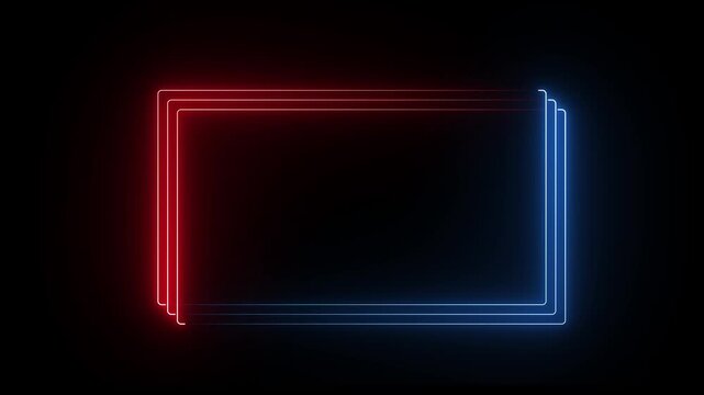 Glowing neon red and blue  color square rectangle picture frame animated icon .4K Neon Light Square Animation isolated on Black Background.