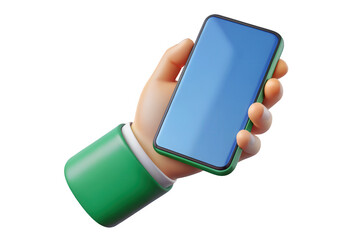 Cartoon hand holding modern smartphone