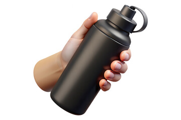 Hand holding a black water bottle mockup