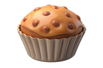 Caramel cupcake with chocolate chips 3d render