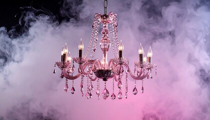 Pink chandelier in smoke