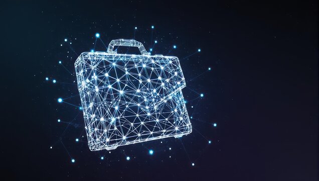 Modern digital briefcase shining with network connections for secure business transactions and global communication in a professional and futuristic style