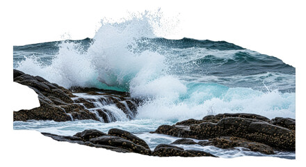 Ocean Waves Crashing on Rocky Shore Dramatic Coastal Scene