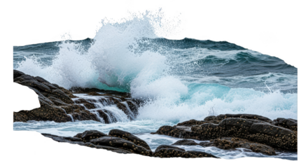 Ocean Waves Crashing on Rocky Shore Dramatic Coastal Scene