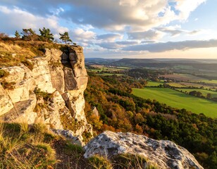 Naklejka premium Panoramic view from a clifftop at sunset