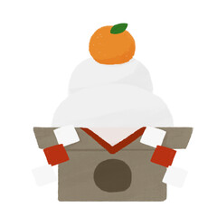 正月飾りの鏡餅の手描きカラーイラスト