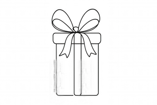 Elegant gift box outline with decorative ribbon bow icon on transparent background for celebration and holiday design