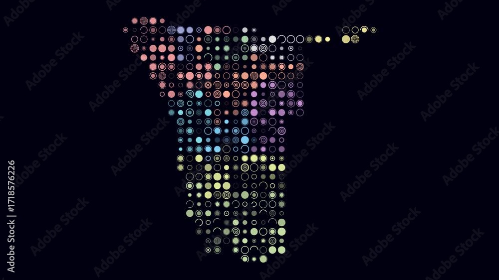 Poster namibia animated country shape. pulsating colored dots on the map of the country. large size circle 