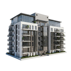 Modern residential building with multiple floors and balconies transparent background