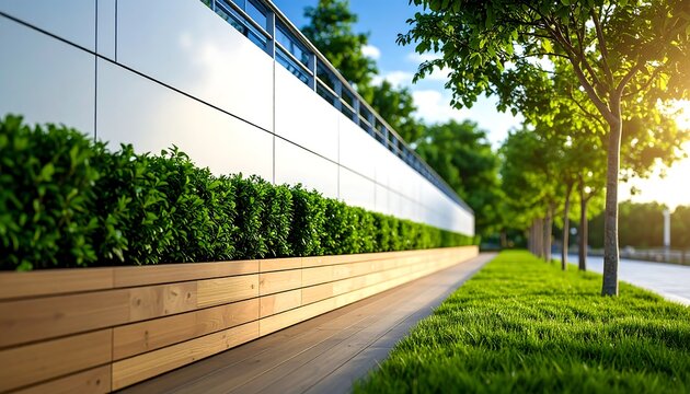 Modern urban walkway with lush greenery - Powered by Adobe