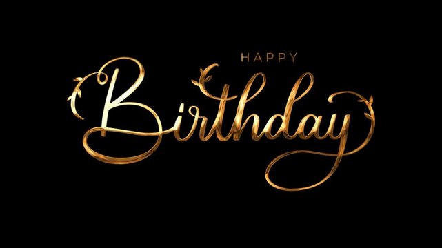 Happy Birthday Text Animation with Lettering Style and Gold Texture