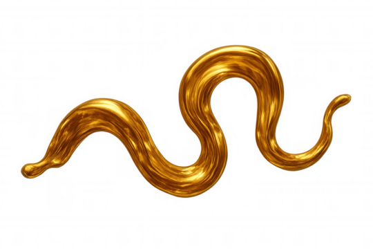 Golden liquid splash creating an abstract wavy snake shape with rich texture on transparent background