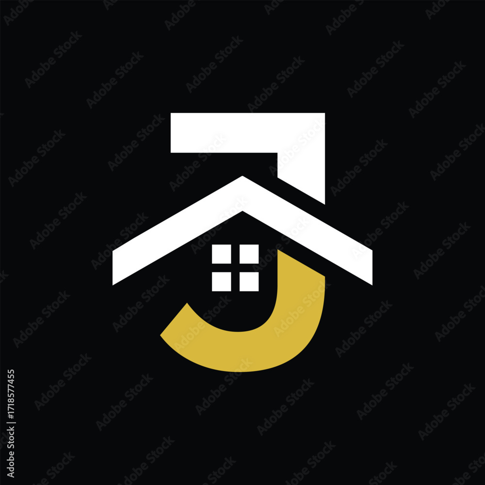 Aufkleber the image shows a flat logo design of an initial letter j in combination with a house complete with 