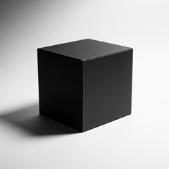 Black Cube on White Background with Subtle Shadows and Gradient Lighting