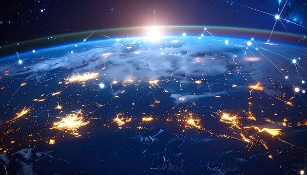 Earth at dawn, network lines