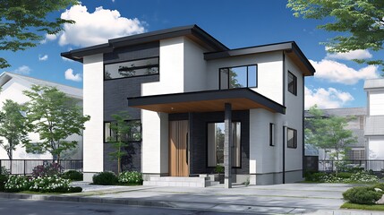 Modern Two-story House with Black Accents / 黒いアクセントのあるモダンな二階建ての家