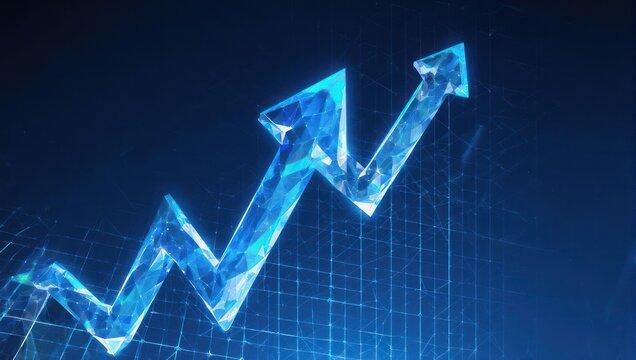 Dynamic digital arrow graph showcases brilliant upward trend and financial growth with futuristic glowing effect - Powered by Adobe