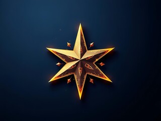 Obraz premium Glowing golden star symbol on a deep navy background, premium festive abstract wallpaper concept for luxury celebration design, Christmas holiday decoration, and elegant glowing abstract style.