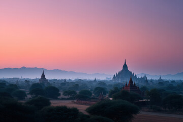 capture breathtaking sunsets across  different countries featuring iconic ancient architecture