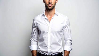 Easygoing rolled sleeves shirt casual Friday buttondown white man classic up