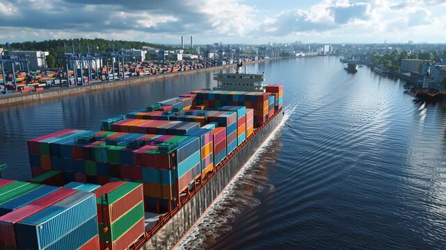 Container ship cargo containers import export Global trade logistics Aerial view