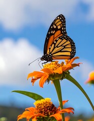 Monarch butterfly on vibrant orange flower