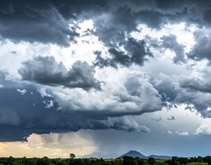 Dramatic storm clouds over a landscape