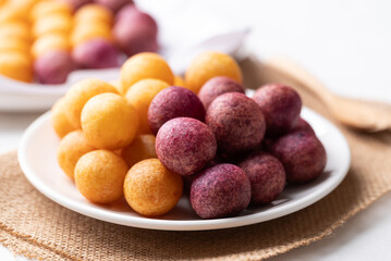 Deep fried sweet potato balls, Thai street food snack