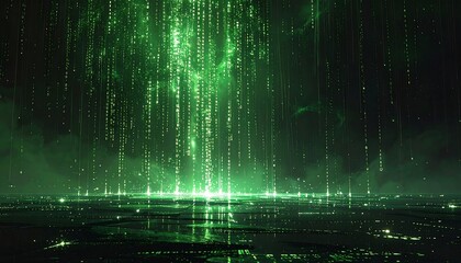 Abstract digital backdrop with glowing green text