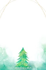 キラキラ輝くアーチフレームの水彩クリスマスツリー。余白のある縦長のイラスト。