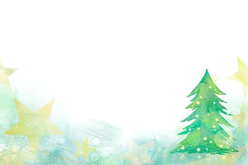 キラキラ輝くクリスマスツリーと星々のおしゃれなグリーンフレーム。