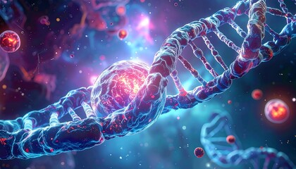 DNA helix in vibrant cellular space