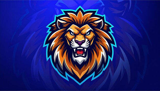 Lion head logo, bold colors - Powered by Adobe