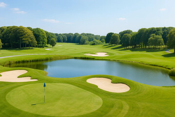 Aerial View of Scenic Golf Course with Sand Bunkers