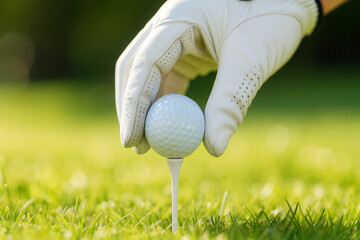 Golfer’s Gloved Hand Placing Ball on Tee