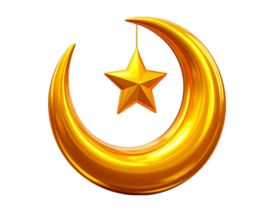  Spiritual 3D render of Islam crescent and star religious symbol isolated on transparent background PNG