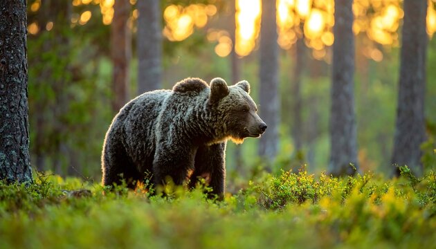 Brown bear in golden forest