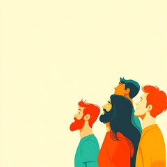 Five men, diverse in appearance, look upward