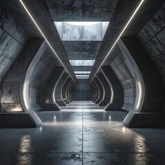 Futuristic concrete hallway