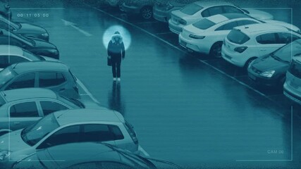 CCTV Anonymous Woman Tracked, Criminal Or Victim Concept
