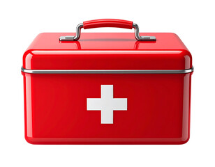 Obraz premium Red first aid box with white cross isolated on transparent background PNG