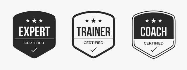 Fototapeta premium Certified badge design skills training. Expert, trainer, and coach certifications label.