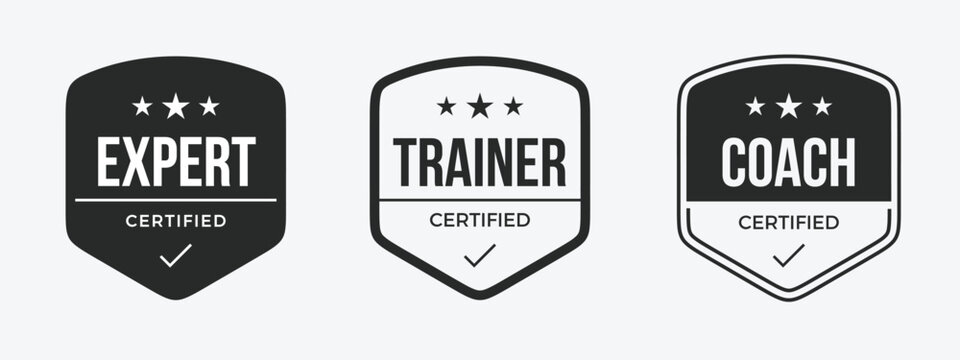 Certified badge design skills training. Expert, trainer, and coach certifications label.