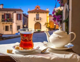 Cozy tea view of Italian town
