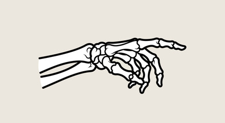 Conceptual Line Art Illustration of a Human Skeletal Hand Pointing, Symbolizing Direction or Biological Structure in an Educational Medical Graphic