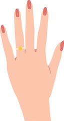 Woman's hand with gold ring on finger