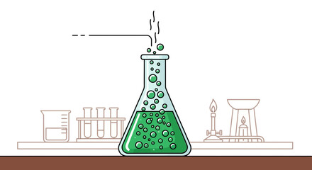 Fototapeta premium Chemistry Experiment Bubbling Erlenmeyer Flask in a Lab Setting