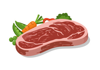 A raw steak next to vegetables